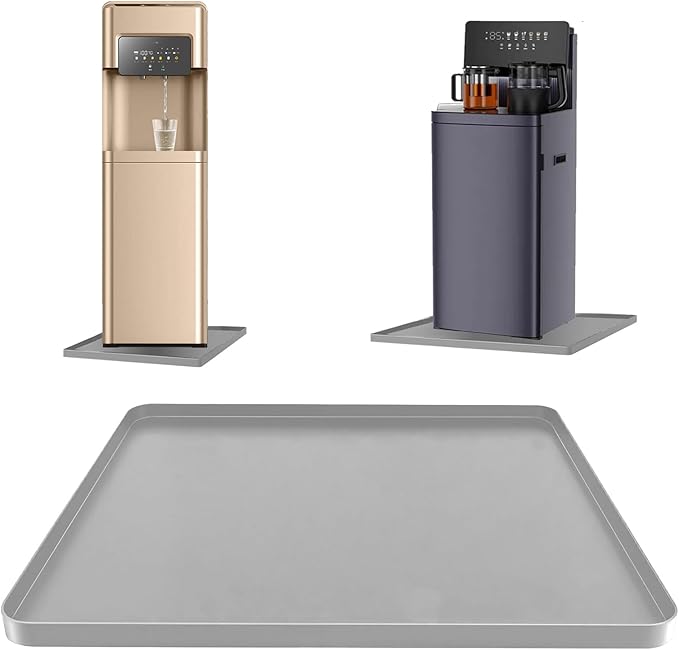 24x16x0.8 Inch Waterproof Water Cooler Mat with Raised Edge - Non-Slip Spill Drip Tray for Cooler Dispensers, Easy to Clean Mat for Floor & Countertop Protection in Kitchen, Office, Bedroom (Grey)