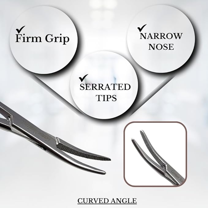 HTI Dog CAT PET Hair Puller Remover Stainless Steel Hemostat Locking Forceps 5.5" Curved Full Serrated (Gold Handle)