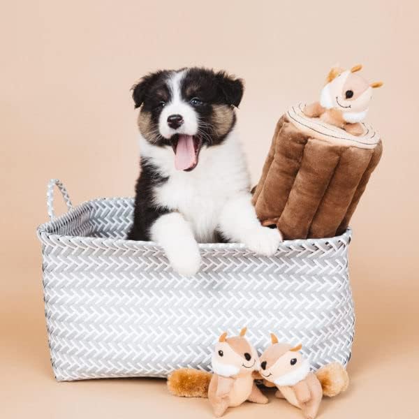 ZippyPaws Burrow- Interactive Dog & Puppy Toys for Boredom, Stimulating Pet Products to Keep them Busy, Hide & Seek Plush Dog Puzzles, Squeaky Toy for Enrichment, For Small & Medium Dogs- Chipmunk Log