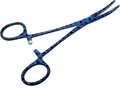 Dog Pet Ear/Nose Hair Puller Grooming Hemostat Locking Forceps Curved Pliers, 5.5" (14cm) Full Serrated Clamps Stainless Steel (Blue Paws)