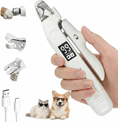 2-in-1 Dog & Cat Nail Clipper and Grinder with LED Light, Low-Noise Electric Pet Nail Trimmer, Safety Lock & Nail Catcher, USB-C Rechargeable, 3 Grinding Ports for Cats & Small to Medium Dogs