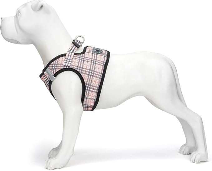 EcoBark Step in Dog Harness - Reflective and Adjustable Body Halter Vest - Soft Mesh Harness (Beige Plaid)