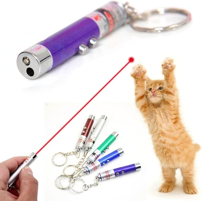 Mini Cat Toys Laser Pointer Pen Keychain Flashlight Funny Dog Stick Pet Lamp White Light LED Infrared Button Electronics Included (6 Color Mix Pack, 6 Color Mix)