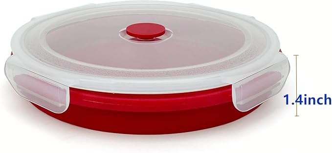 1200ml Large Camping Bowl with Foldable Spoon, Collapsible Bowl With Lid, Silicone Bento Box Container, For Travel Camping Meal Prep & Food Storage, Microwave Dishwasher Safe, Red