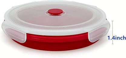 1200ml Large Camping Bowl with Foldable Spoon, Collapsible Bowl With Lid, Silicone Bento Box Container, For Travel Camping Meal Prep & Food Storage, Microwave Dishwasher Safe, Red