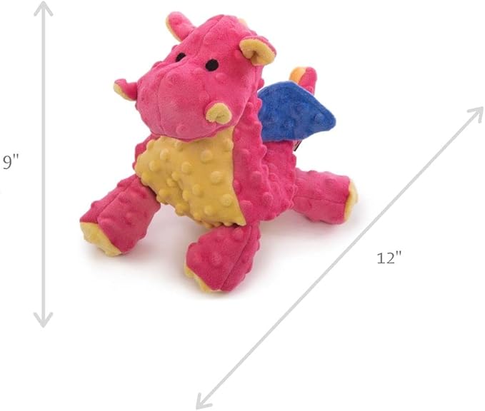 goDog Bubble Plush Dragons Squeaky Dog Toy, Chew Guard Technology - Coral, Large