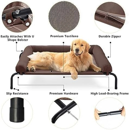 WESTERN HOME Cooling Elevated Dog Bed for Large Dogs, Outdoor Raised Dog Bed Portable Dog Cot Bed with Breathable Mesh, Chew Proof Pet Cots with Removable and Waterproof Bolster