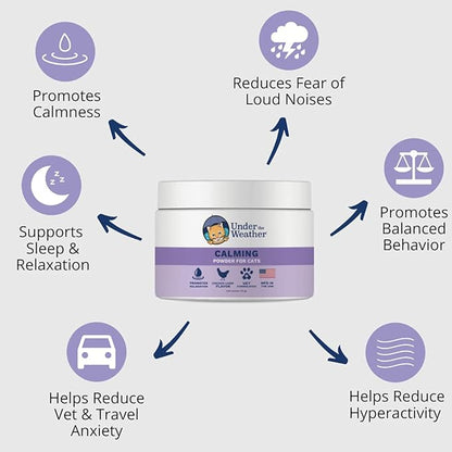Under the Weather Pet Calming Powder for Cats | Natural Anxiety and Stress Relief Cat Supplement | Supports Relaxation & Normal Emotional Balance During Grooming, Travel & Thunderstorm - (2.54 Oz)