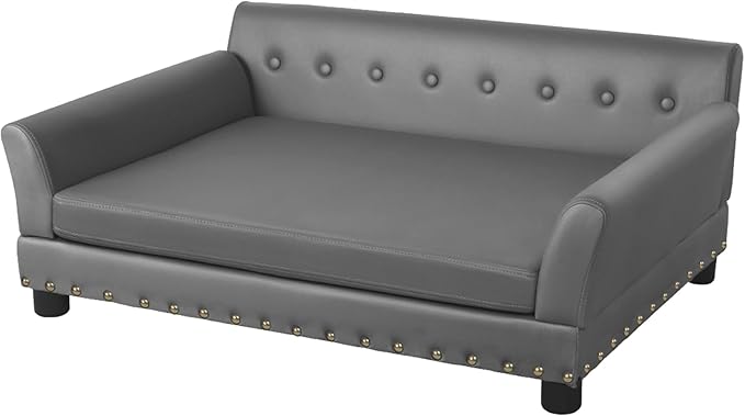 BingoPaw Large Leather Dog Sofa Bed: Pet Couch Orthopedic Made by Scratching Resistant Microfiber Leather - Doggy Heavy Duty Raised Daybed with Thicken Foam for Pets up to 80lbs
