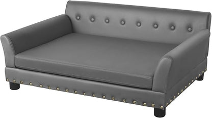 BingoPaw Large Leather Dog Sofa Bed: Pet Couch Orthopedic Made by Scratching Resistant Microfiber Leather - Doggy Heavy Duty Raised Daybed with Thicken Foam for Pets up to 80lbs