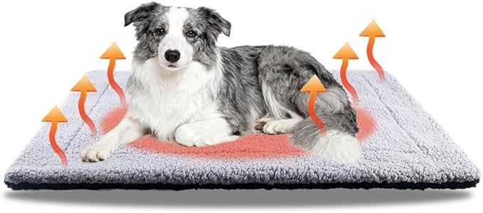 Self Heated Dog Mat Advanced Extra Warm Thermal Pet Pad for Indoor Outdoor Pets with Removable Cover Non-Slip Bottom Washable Non Electric Self Warming Dog Bed,Grey 27 * 35inch