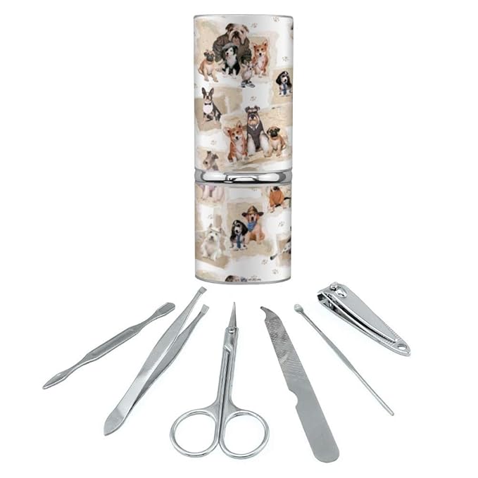 Cool Dudes Dogs in Outfits Stainless Steel Manicure Pedicure Grooming Beauty Care Travel Kit