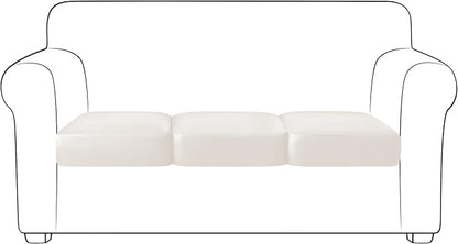 Yates Home PU Leather Couch Sofa Cushion Slipcover Water-Proof Elastic Chair Seat Covers Loveseat Slip Cover for Seater Replacement in Living Room（3 Piece Large Sofa Cushion Covers, Beige