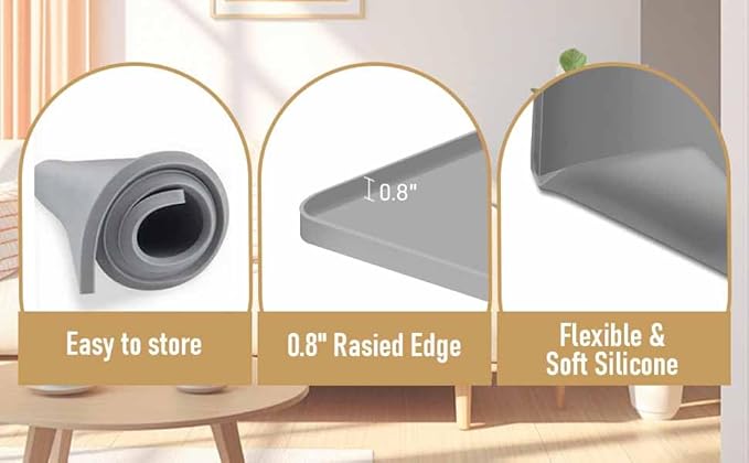24x16x0.8 Inch Waterproof Water Cooler Mat with Raised Edge - Non-Slip Spill Drip Tray for Cooler Dispensers, Easy to Clean Mat for Floor & Countertop Protection in Kitchen, Office, Bedroom (Grey)