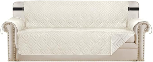 H.VERSAILTEX Reversible Sofa Slipcover Furniture Protector Water Resistant 2" Elastic Straps Sofa Cover Couch Covers Pets Kids Fit Sitting Width Up to 78" (Oversized Sofa: 86" x 132", Ivory/Beige)