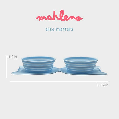 Collapsible Dog Bowls for Travel, 2-in-1 Silicone Slow Feeder with Clip, Portable Dog or Cat Pet Food & Water Bowl Set (Blue Angelite)