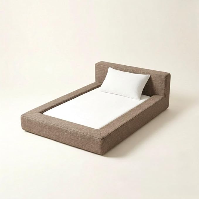 Mini Cloud Bed - Removable and Washable Covers - Toddler Baby Pet Dog Cat Nursery - Upholstered Minimalist Modern Luxury (Waterproof Taupe, Small)
