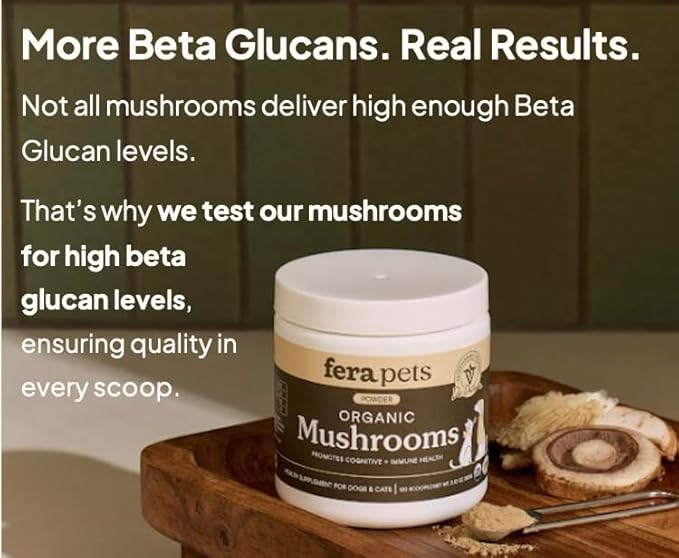 Fera Pets Mushroom Supplement for Dogs & Cats with Turkey Tail - USDA Organic - Cognitive and Immune Support - Enhances Liver Function - Supports a Healthy Gut - Powder - 120 Scoops