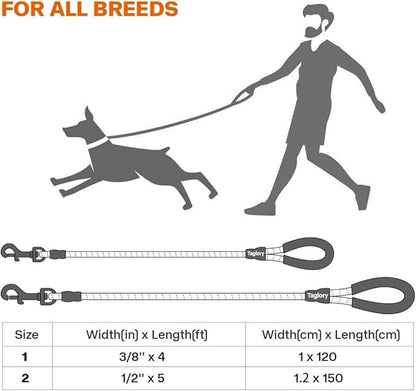 Taglory Rope Dog Leash 4 FT with Comfortable Padded Handle, Highly Reflective Threads Leash and Anti-Tangle Clip for Walking Small Dogs, 3/8 inch, Orange