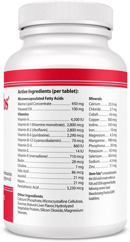 Pet Health Solutions Derm Tabs Extra Strength for Dogs - Natural Oil, Vitamins, Minerals, and Antioxidants - Support Healthy Skin and Reduce Shedding - 360 Chewable Tablets