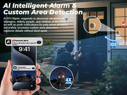4MP 2K Window Security Camera, 5G & 2.4GHz WiFi Indoor Camera Wireless, Blacklight Color Night Vision Monitor Outside Window Cam Mount Glass, 24/7 Recording AI Motion Detection, Quick Magnetic Install