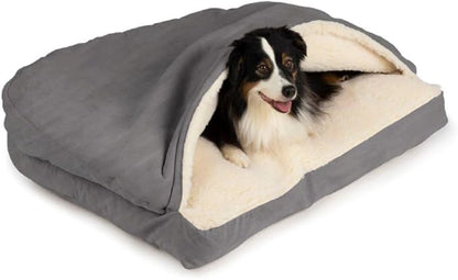 Snoozer Rectangle Cozy Cave Dog Bed - Indoor Dog Bed with Cover Cave, Covered Calming Burrow for Small Sized Pets with Blanket Attached, Enclosed, Washable Cover - Small, Heather Gray