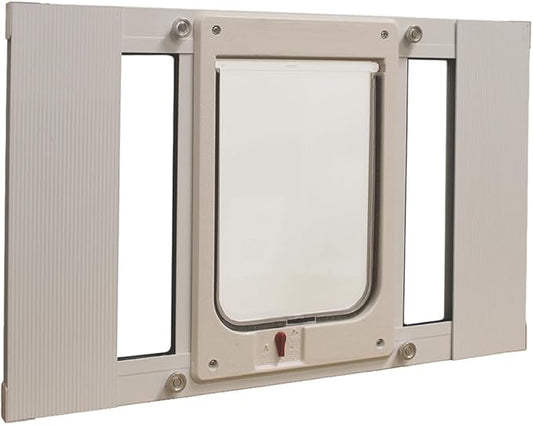 Ideal Pet Products Aluminum Sash Window Pet Door, Adjustable to Fit Window Widths from 23" to 28", Chubby Kat 7-1/2” x 10-1/2” Flap Size