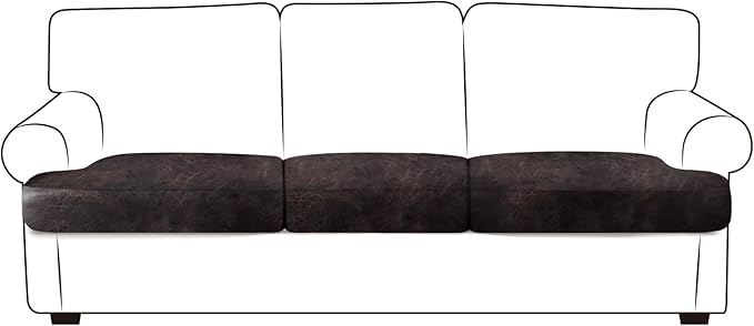 ANARACHON Leather Look Couch Cushion Covers Sofa Seat Slipcovers Sets Couches Furniture Protector for Sectional Armchair Loveseat Pets Kids Stretch Spandex Fabric (3 T-Cushion Sofa, Chocolate)