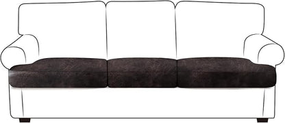 ANARACHON Leather Look Couch Cushion Covers Sofa Seat Slipcovers Sets Couches Furniture Protector for Sectional Armchair Loveseat Pets Kids Stretch Spandex Fabric (3 T-Cushion Sofa, Chocolate)
