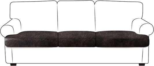 ANARACHON Leather Look Couch Cushion Covers Sofa Seat Slipcovers Sets Couches Furniture Protector for Sectional Armchair Loveseat Pets Kids Stretch Spandex Fabric (3 T-Cushion Sofa, Chocolate)