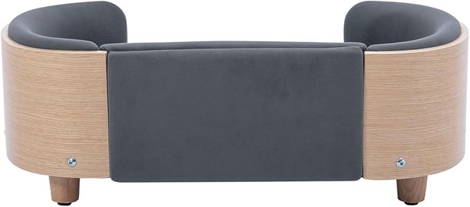 Velvet Dog Bed Pet Sofa with Solid Wood Legs and Bent Wood Back, Stain-Resistant Cushion in Multiple Colors - Luxury Pet Furniture for Cats and Dogs, Dark Grey