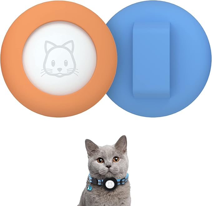 2022 Airtag Cat Collar Holder, Small Air tag Cat Collar Holder Compatible with Apple Airtag GPS Tracker, 2Pack Waterproof Case Cover for Cat Dog Pet Collar Within 3/8 inch (Orange&SkyBlue)