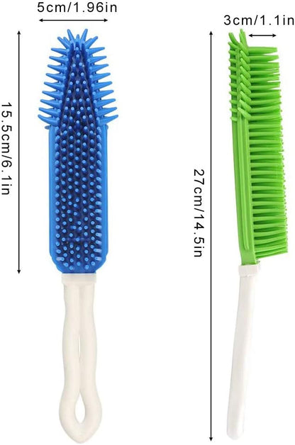 LandHope 2 Pack Pet Hair Removal Tool Pet Hair Remover Rubber Cat Hair Remover Portable for Carpet Clothes Furniture Sofa Leather Car Seat Bath with Massage Effect (Green + Blue)