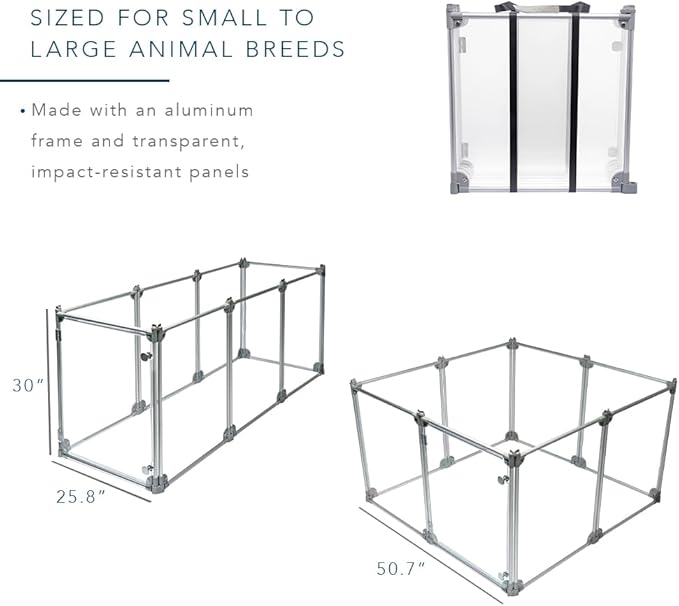 Front Row Foldable Dog Playpen – Durable and Portable Puppy Playpen for Exercise, Rest & Play – Clear Fence Panels with Aluminum Rods and Crate for Dogs and Other Small Pets (Silver, 8-Panel)