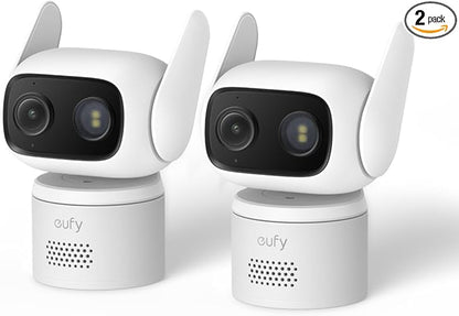 eufy Security Wired Cam C31 2-Pack, Indoor/Outdoor Camera, IP66, 360° Coverage w/Pan&Tilt, 24/7 Recording, Auto Tracking, No Subscription, Color Night Vision, AI Human/Vehicle/Pet/Cry Detection
