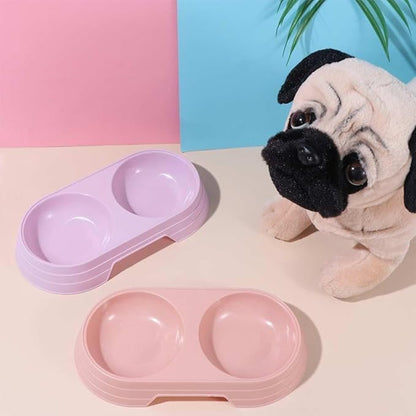 Pet Food and Water Bowl, Double Feeding Bowls, Small Grey, for Cats and Small Dogs, Portable Pet Accessories (Purple)