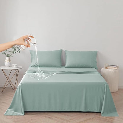 DUJUIKE Waterproof Bed Cover for Dog and Cats,Pet Hair Resistant Bed Sheet Cover, Protective Bed Liner Cover with 100% Waterproof Breathable Thin Fabric (Green, Twin 63 * 90 inch)