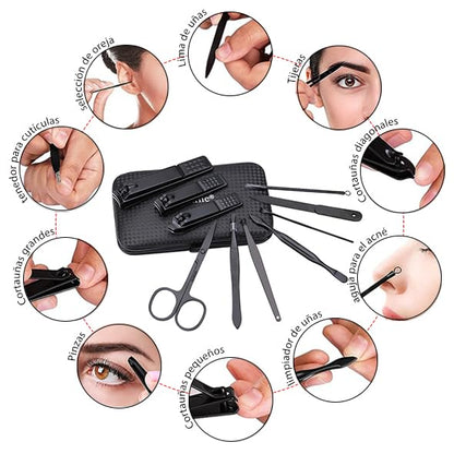 Glamne Manicure Set Nail Clippers Kit Professional Stainless Steel Nail Care Tools with Leather Travel Case 10 in 1 Purple