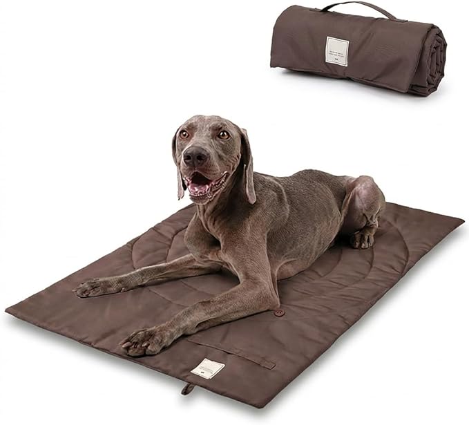 Travel Dog Bed | Camping Dog Bed | 37.4"x25.6" Waterproof Outdoor Dog Mat | Portable Place Mat for Dogs with Handle | Machine Washable | Easy Clean for Outdoor Adventures (Brown)
