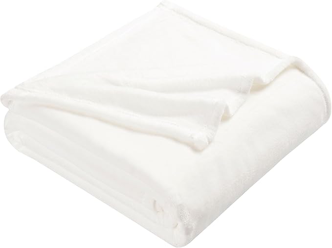 DREAMNINE Super Soft Fuzzy Fleece Throw Blanket for Couch Sofa 50" x 60", Decorative Solid Lightweight Velvet Blankets for Chair, Cozy Accent Shaggy Micro Plush Flannel Blanket for Bedroom Dorm, White