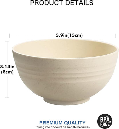 Shopwithgreen Wheat Straw Cereal Bowls with Dust-Proof Lid, Reusable Bowls for Kitchen, Set of 4, Microwave and Dishwasher Safe, for Soup, Oatmeal, Ramen, RV, Camping,College Dorm Room, 26 OZ, Coastal