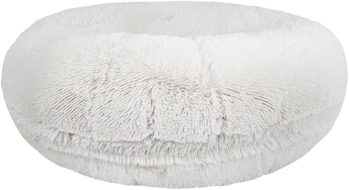 Bessie and Barnie - Luxury Extra Plush Faux Fur Bagel Pet/Dog Bed (Snow White, Me)