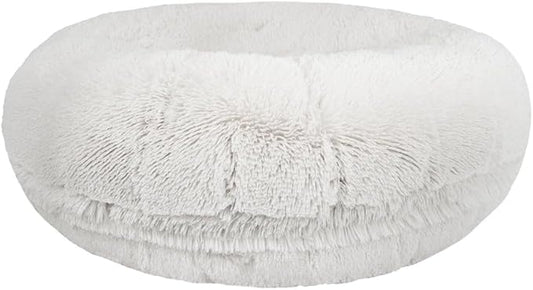 Bessie and Barnie - Luxury Extra Plush Faux Fur Bagel Pet/Dog Bed (Snow White, Me)
