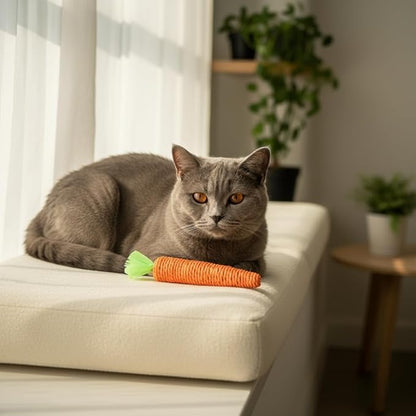 2 Pcs Orange Natural Interactive Sisal Carrot Cat Toys,Cat Dental Chew Toy Kitten Teething Toys for Indoor Cats Interactive Toys
