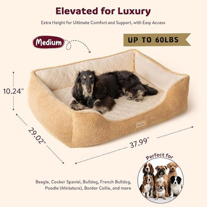 Cooling Orthopedic Dog Bed Medium Size Dogs - Memory Foam for Joint Pain & Arthritis, Comfort Pet Bed w/Washable Removable Cover & Waterproof Liner, Dog Couch w/Raised Bolster & Non-Slip Base