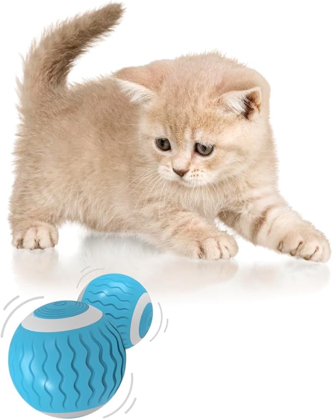 Cat Toys Interactive Spinning Ball, Automatic Rolling Smart for Cats Training, with Flashing LED Lights, and it’s USB Rechargeable. Food Grade Silicone Material. (Emerald Green)