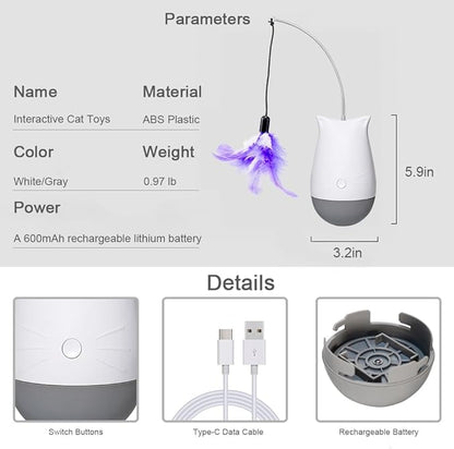 DOEL Cat Toys Interactive for Indoor, Rechargeable Automatic Rotating Feather Wand Toy, Tumbler Design, Electric Fun Tracker Exercise Gift, Stimulate to Chase and Hunting, for Bored Cats Kitten