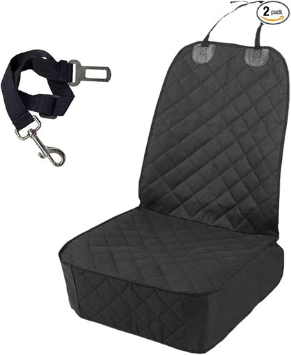 ZIMISI Dog Car Seat Cover, Waterproof & Scratch Proof Car Seat Protector with Side Flaps, Nonslip Front Car Seat Covers with Safety Belt, Universal Dog Mat for Cars, SUVs, Trucks (Black)