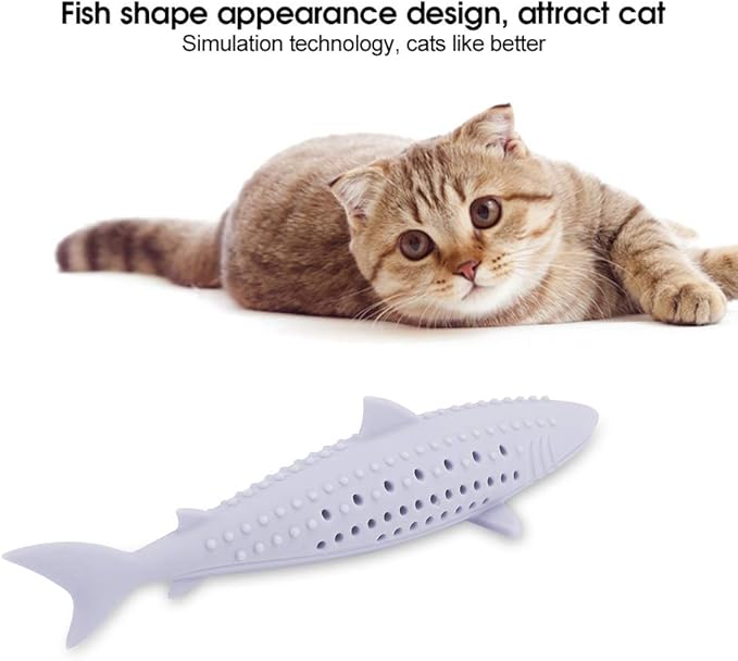 VINGVO Cat Teeth Cleaning Toy, Cat Teething Toys Silicone Molar Stick Catnip Toys Cat Toothbrush Cat Fish Shape Toothbrush with Catnip Chew Bite Teeth Cleaning Toy for Cats Kitten Kitty
