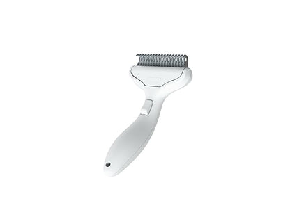 Pet Grooming Combo Tool for Cats and Dogs, Deshedding and Dematting Rake with Metal Comb forDetangling Long, Matted Fur (White)